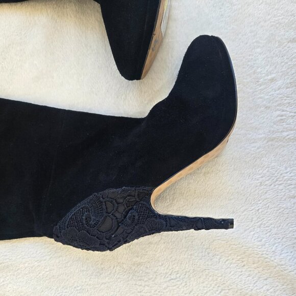 Betsey Johnson Over The Knee Leather Suede High Heel Boots Black Size 8 1/2 - Picture 2 of 10